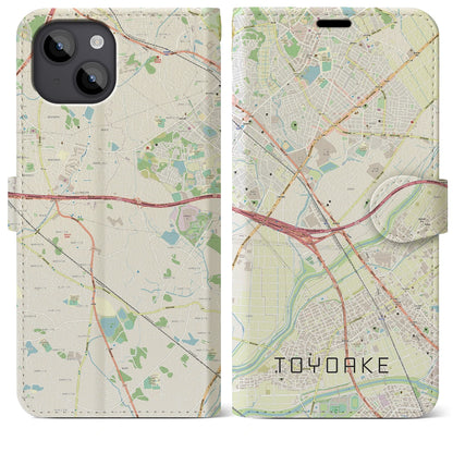 【豊明（愛知県）】地図柄iPhoneケース（手帳タイプ）ナチュラル・iPhone 14 Plus 用