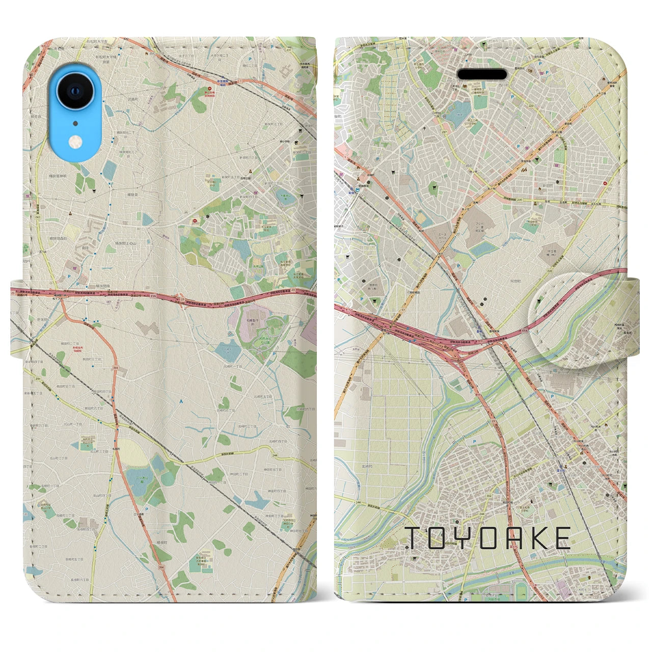 【豊明】地図柄iPhoneケース（手帳両面タイプ・ナチュラル）iPhone XR 用