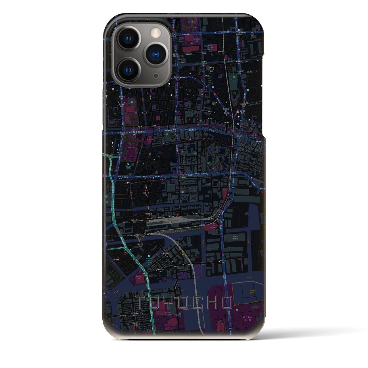 【東陽町】地図柄iPhoneケース（バックカバータイプ・ブラック）iPhone 11 Pro Max 用