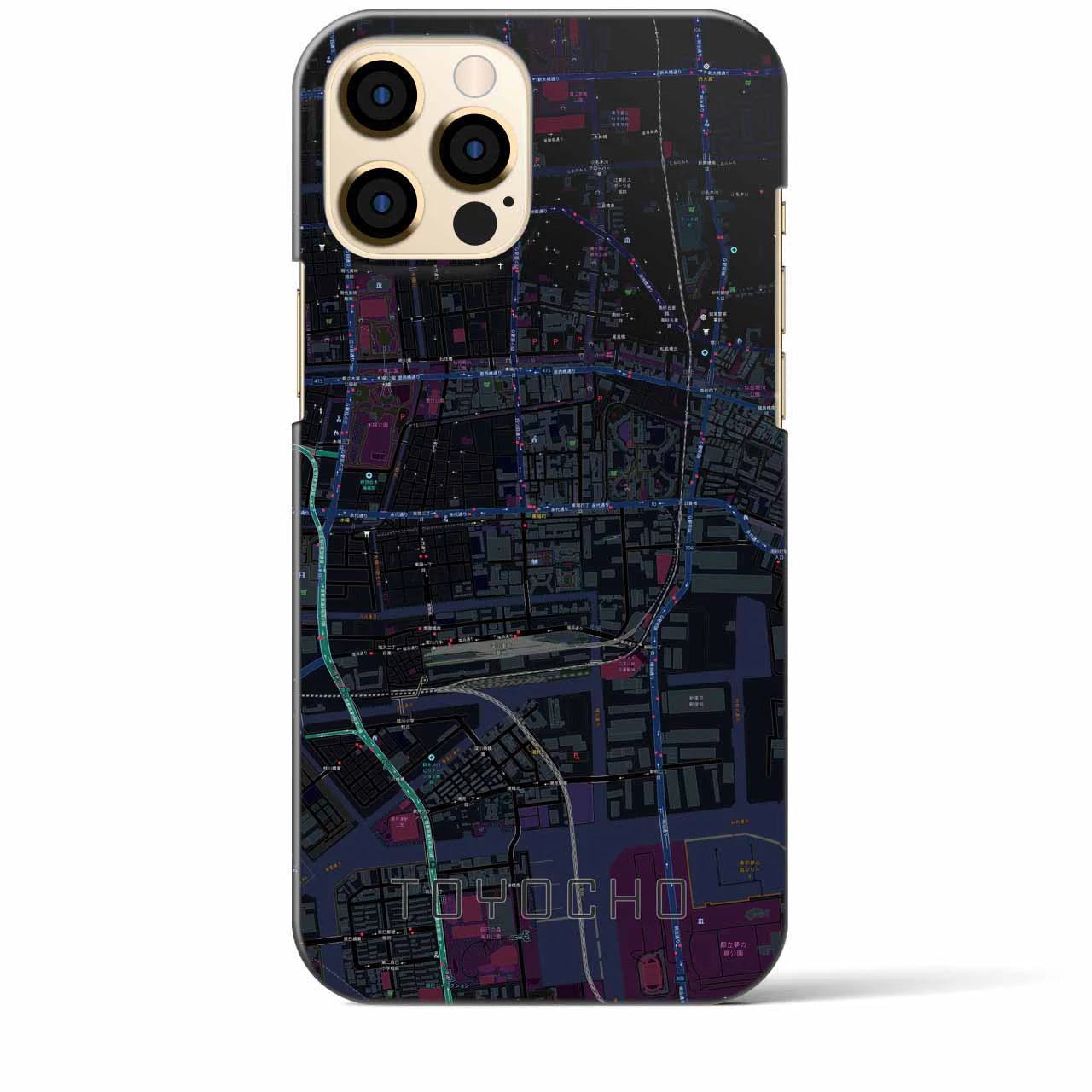 【東陽町】地図柄iPhoneケース（バックカバータイプ・ブラック）iPhone 12 Pro Max 用