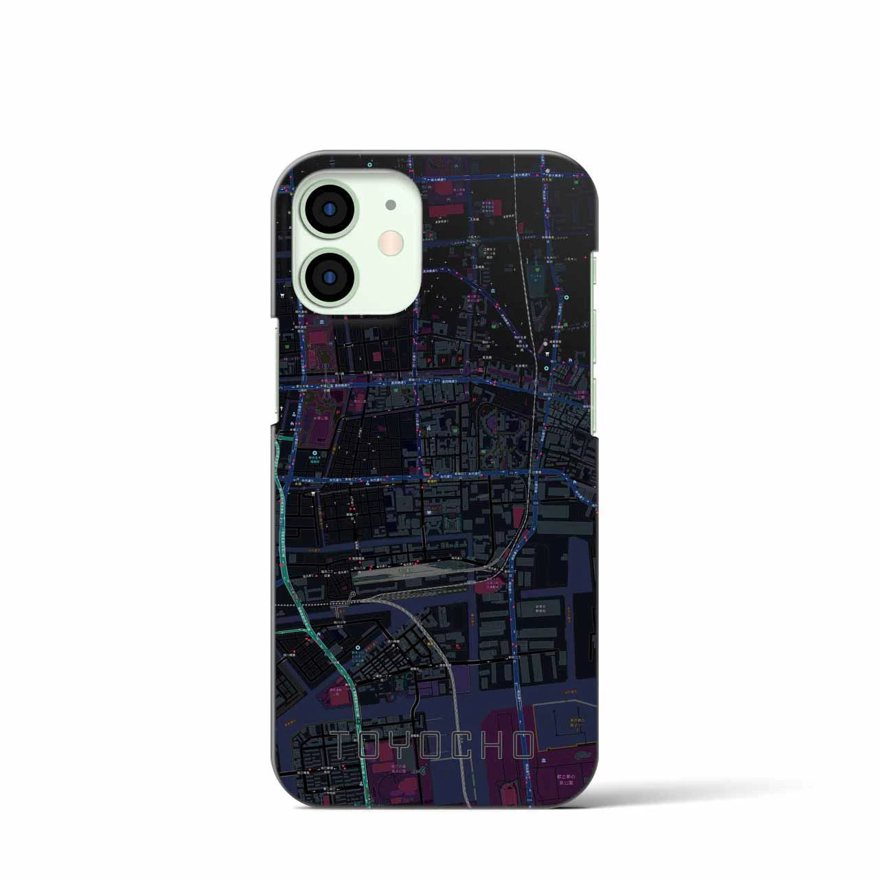 【東陽町】地図柄iPhoneケース（バックカバータイプ・ブラック）iPhone 12 mini 用