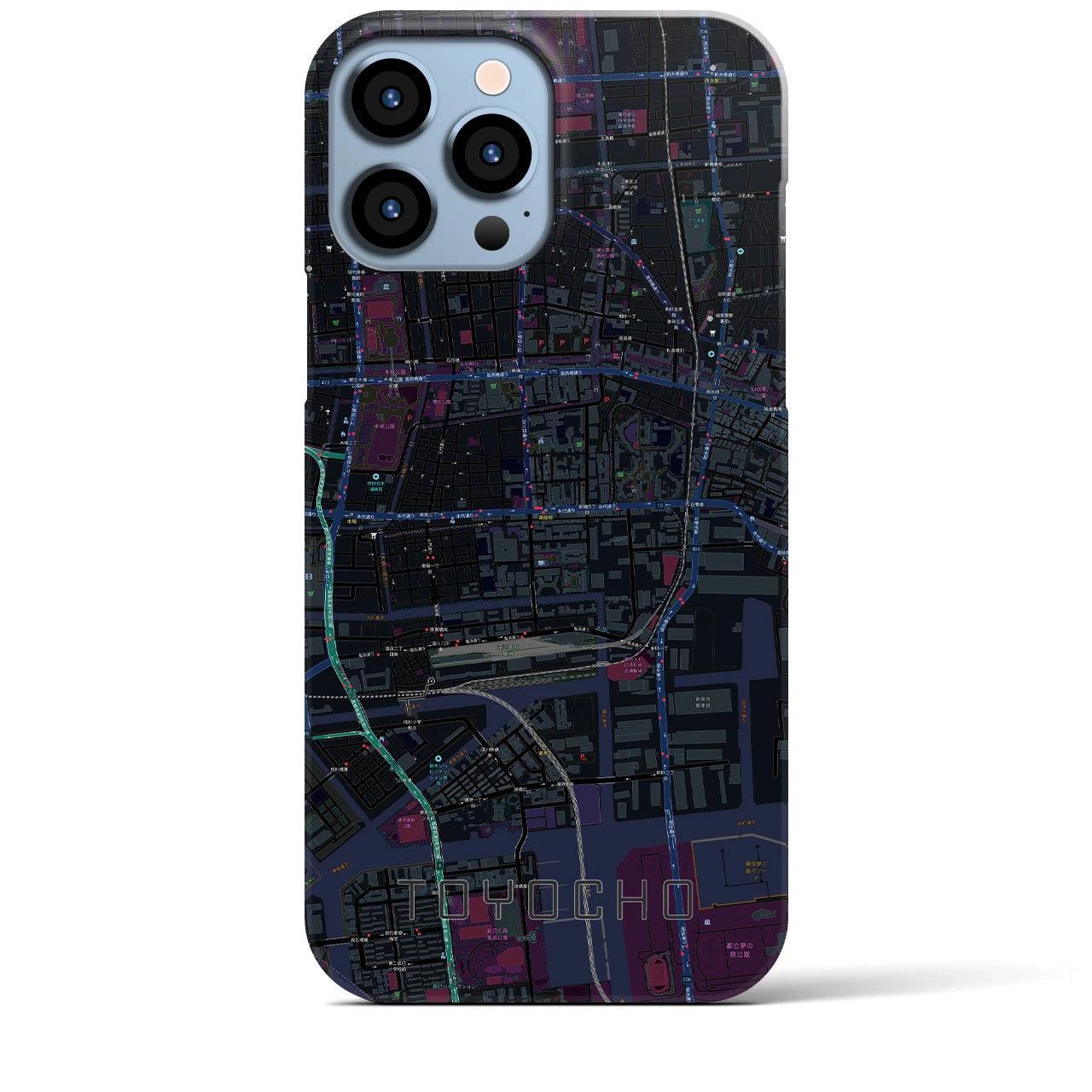 【東陽町】地図柄iPhoneケース（バックカバータイプ・ブラック）iPhone 13 Pro Max 用