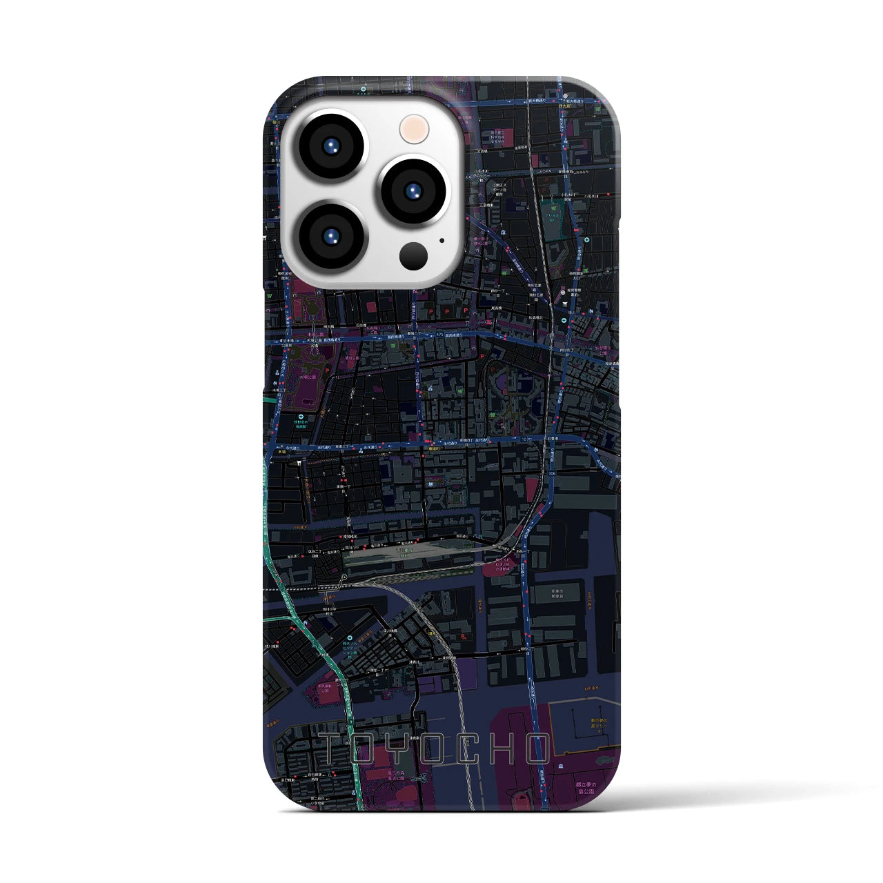 【東陽町】地図柄iPhoneケース（バックカバータイプ・ブラック）iPhone 13 Pro 用