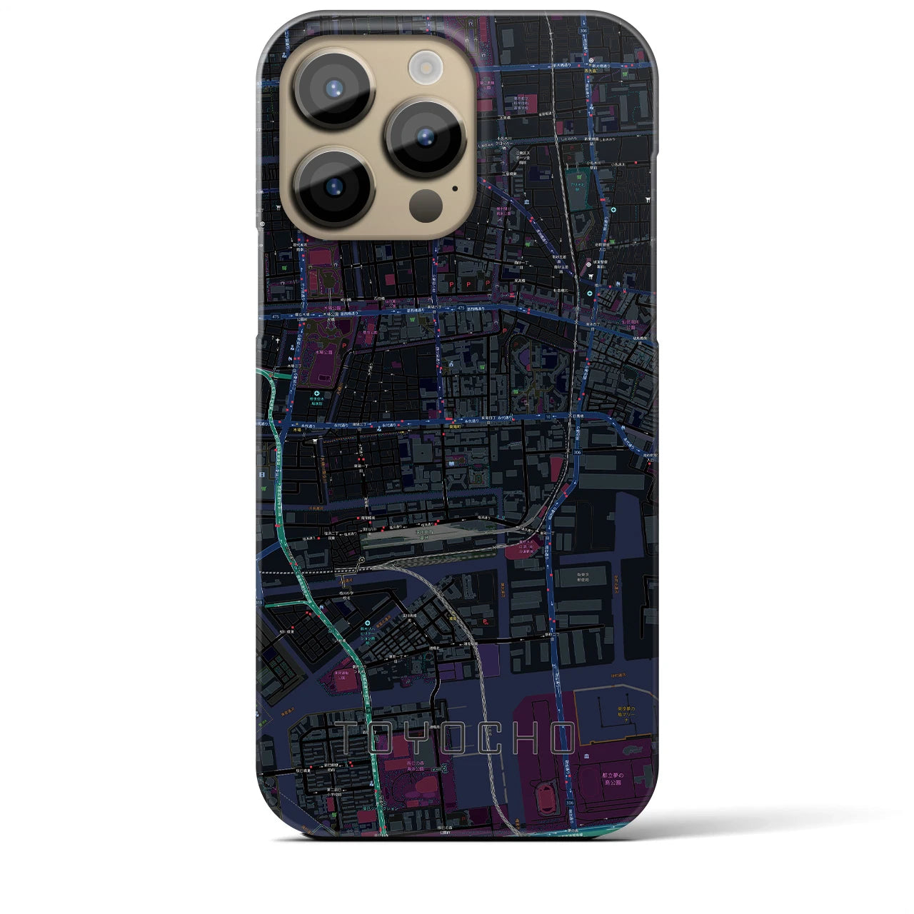【東陽町】地図柄iPhoneケース（バックカバータイプ・ブラック）iPhone 14 Pro Max 用