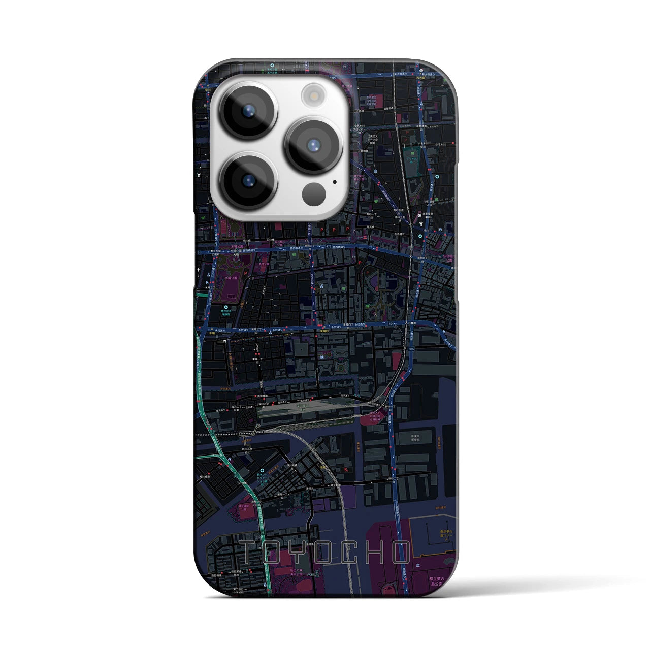 【東陽町】地図柄iPhoneケース（バックカバータイプ・ブラック）iPhone 14 Pro 用