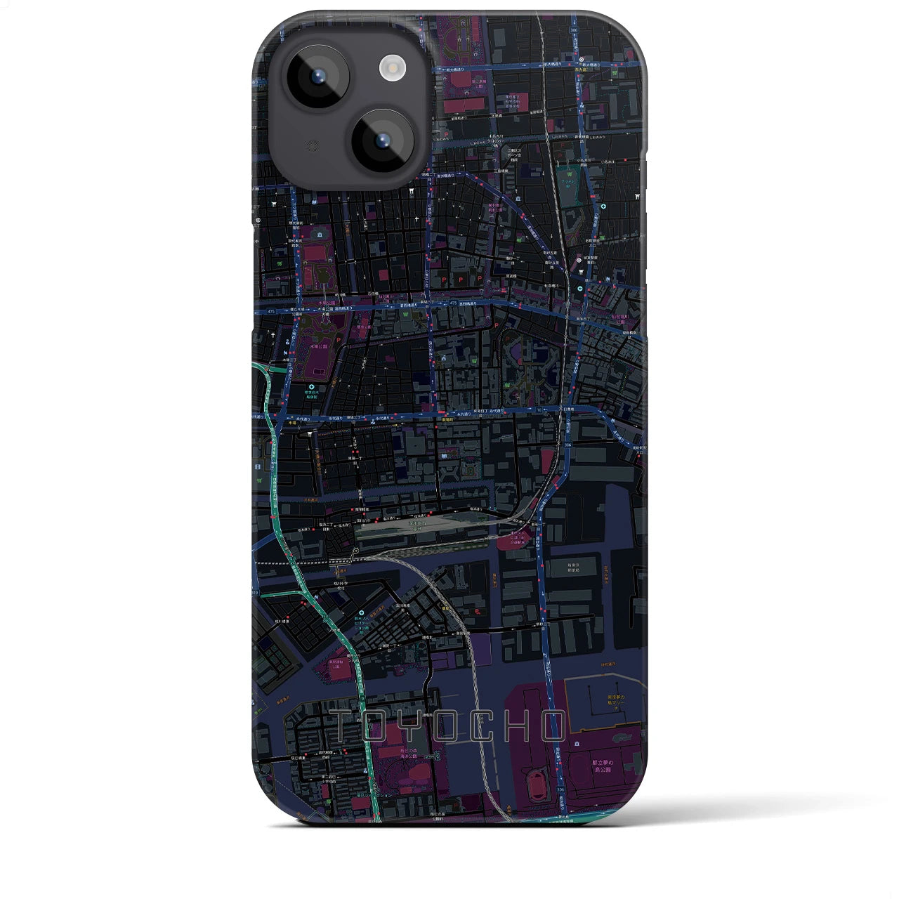 【東陽町】地図柄iPhoneケース（バックカバータイプ・ブラック）iPhone 14 Plus 用