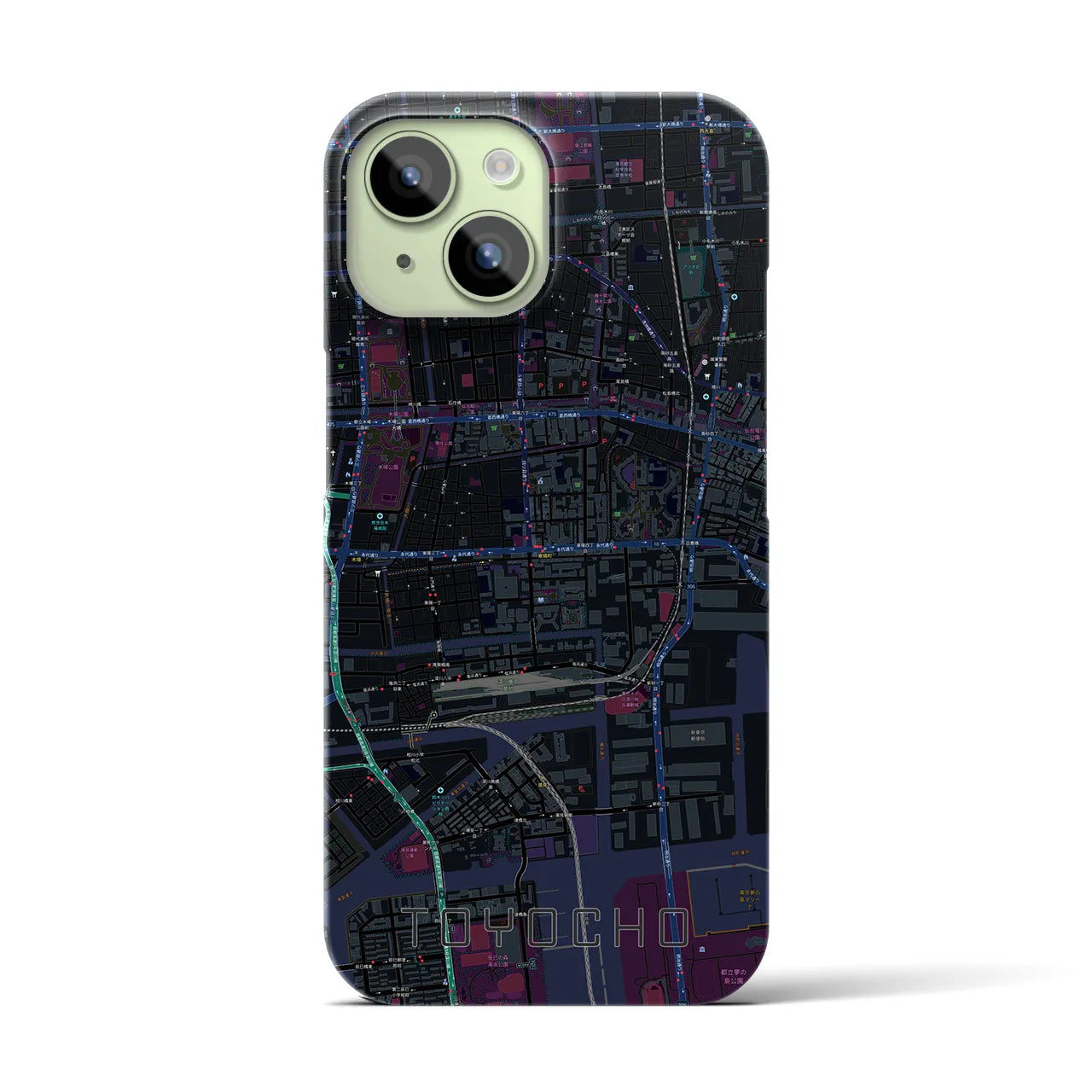 【東陽町】地図柄iPhoneケース（バックカバータイプ・ブラック）iPhone 15 用