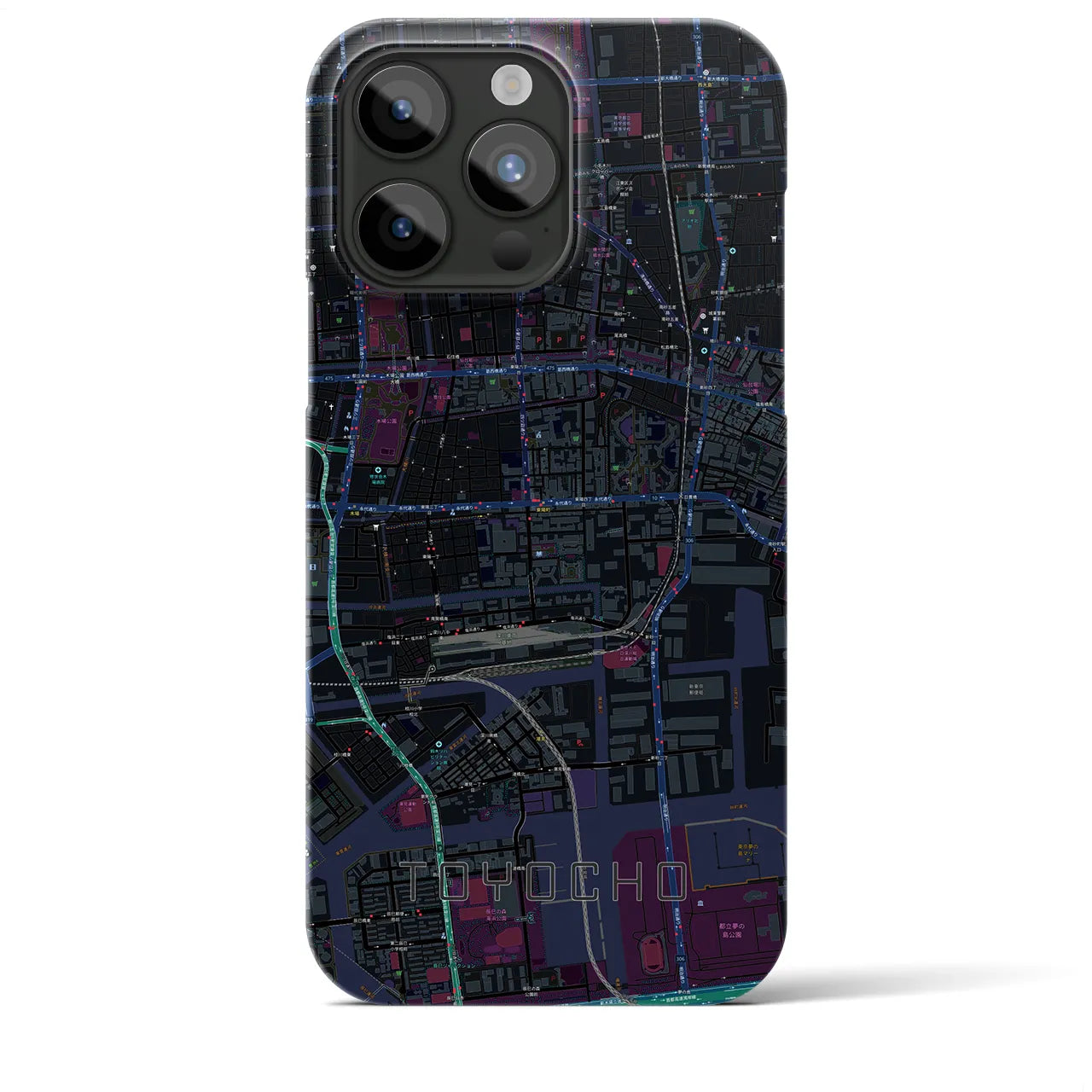 【東陽町】地図柄iPhoneケース（バックカバータイプ・ブラック）iPhone 15 Pro Max 用