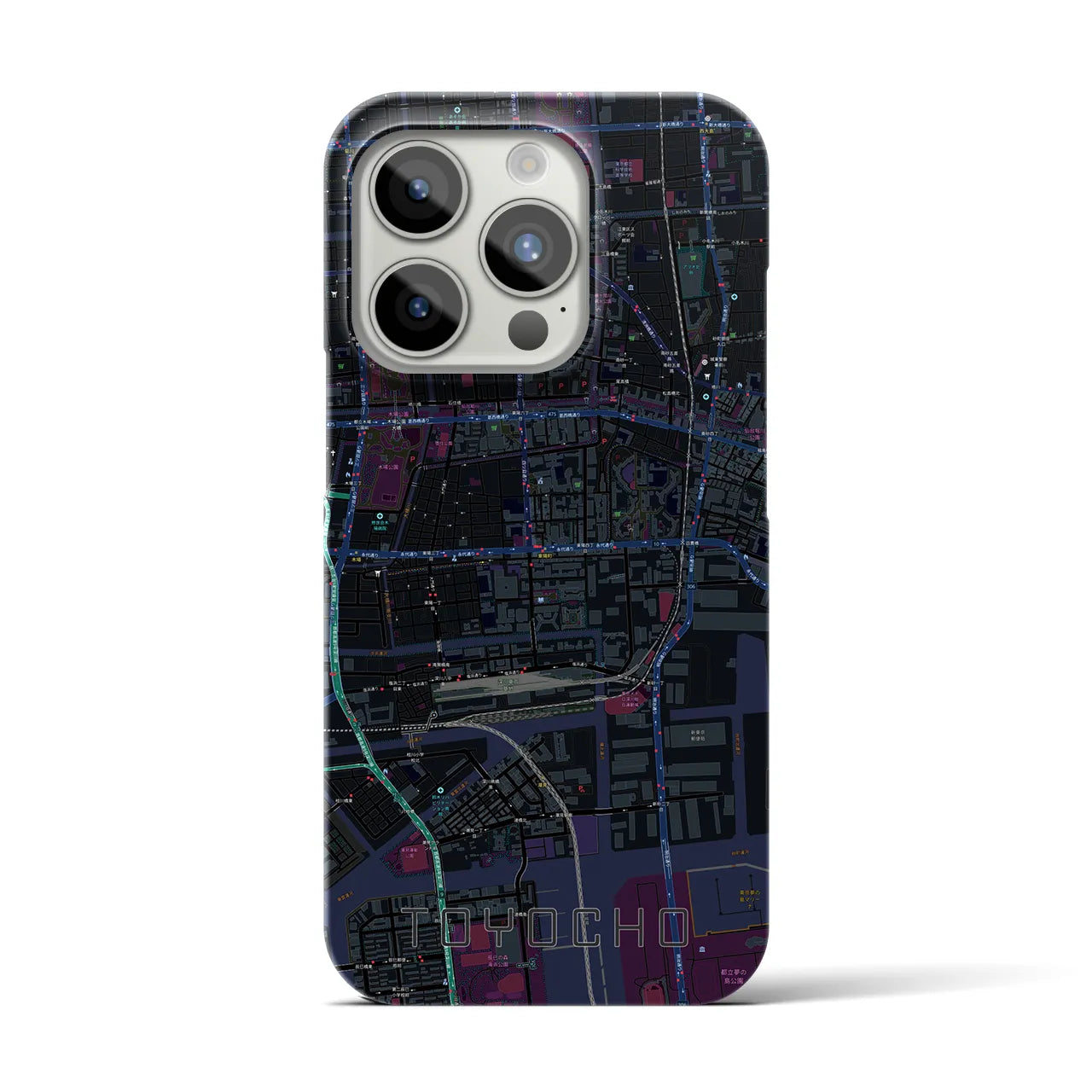 【東陽町】地図柄iPhoneケース（バックカバータイプ・ブラック）iPhone 15 Pro 用