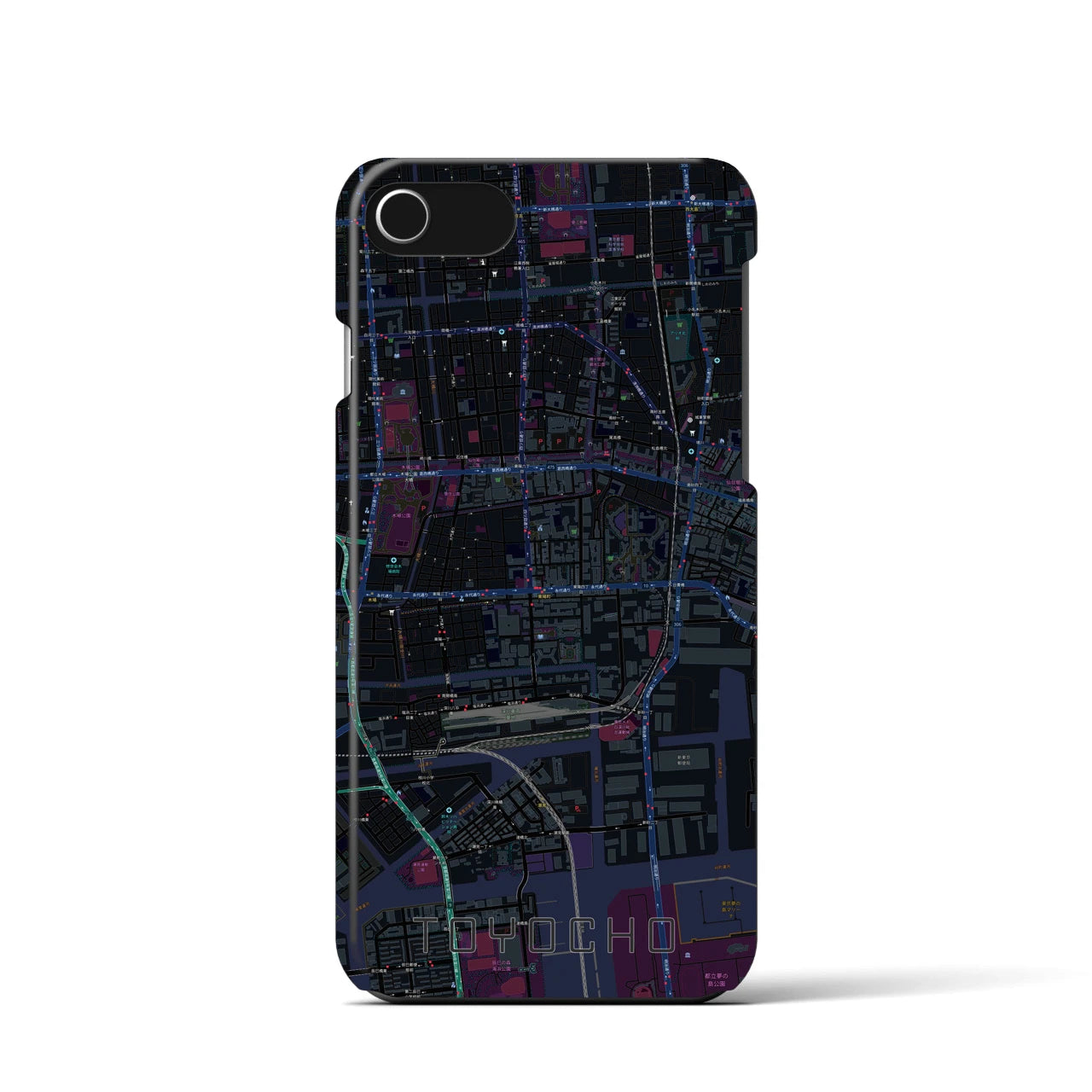 【東陽町】地図柄iPhoneケース（バックカバータイプ・ブラック）iPhone SE（第3 / 第2世代） / 8 / 7 / 6s / 6 用