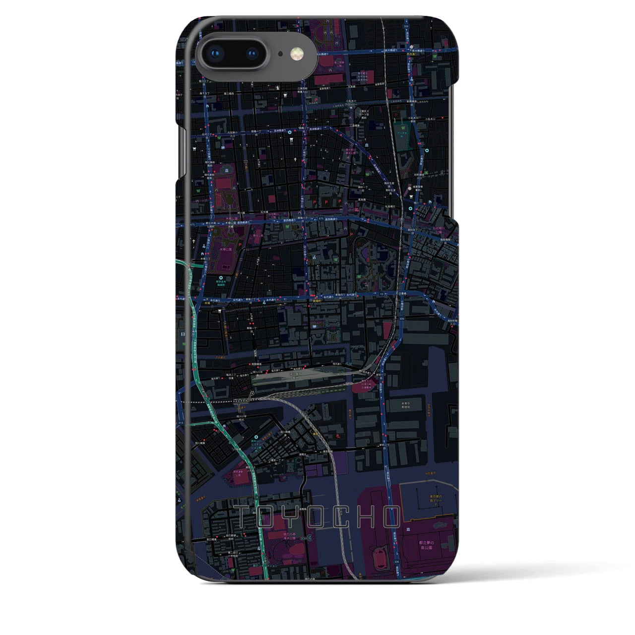 【東陽町】地図柄iPhoneケース（バックカバータイプ・ブラック）iPhone 8Plus /7Plus / 6sPlus / 6Plus 用