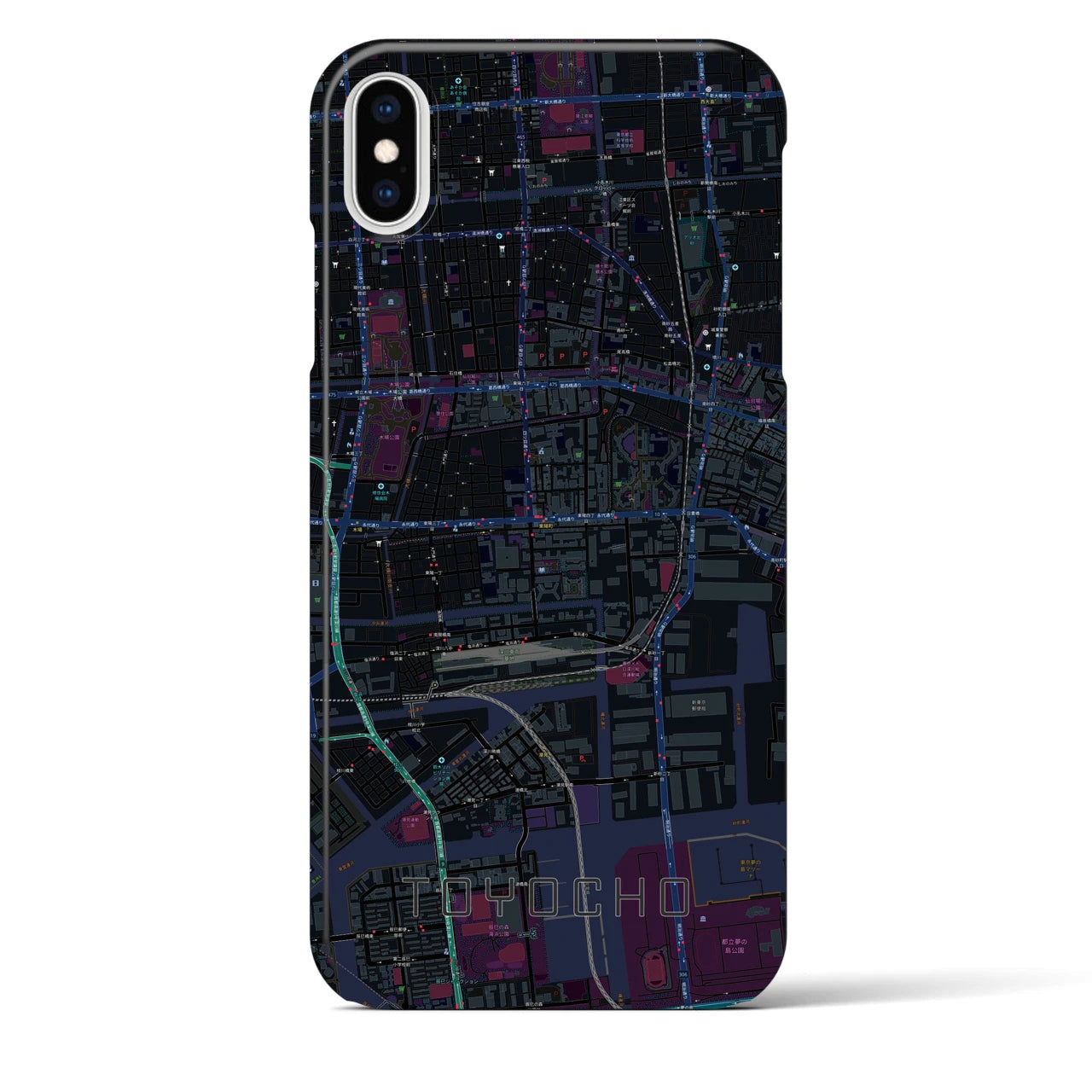 【東陽町】地図柄iPhoneケース（バックカバータイプ・ブラック）iPhone XS Max 用