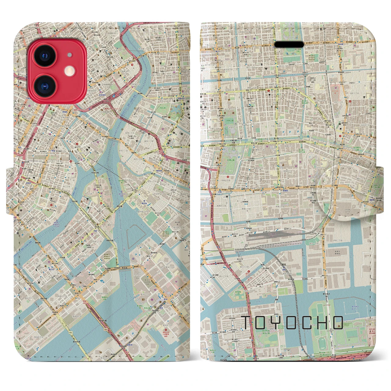 【東陽町】地図柄iPhoneケース（手帳両面タイプ・ナチュラル）iPhone 11 用