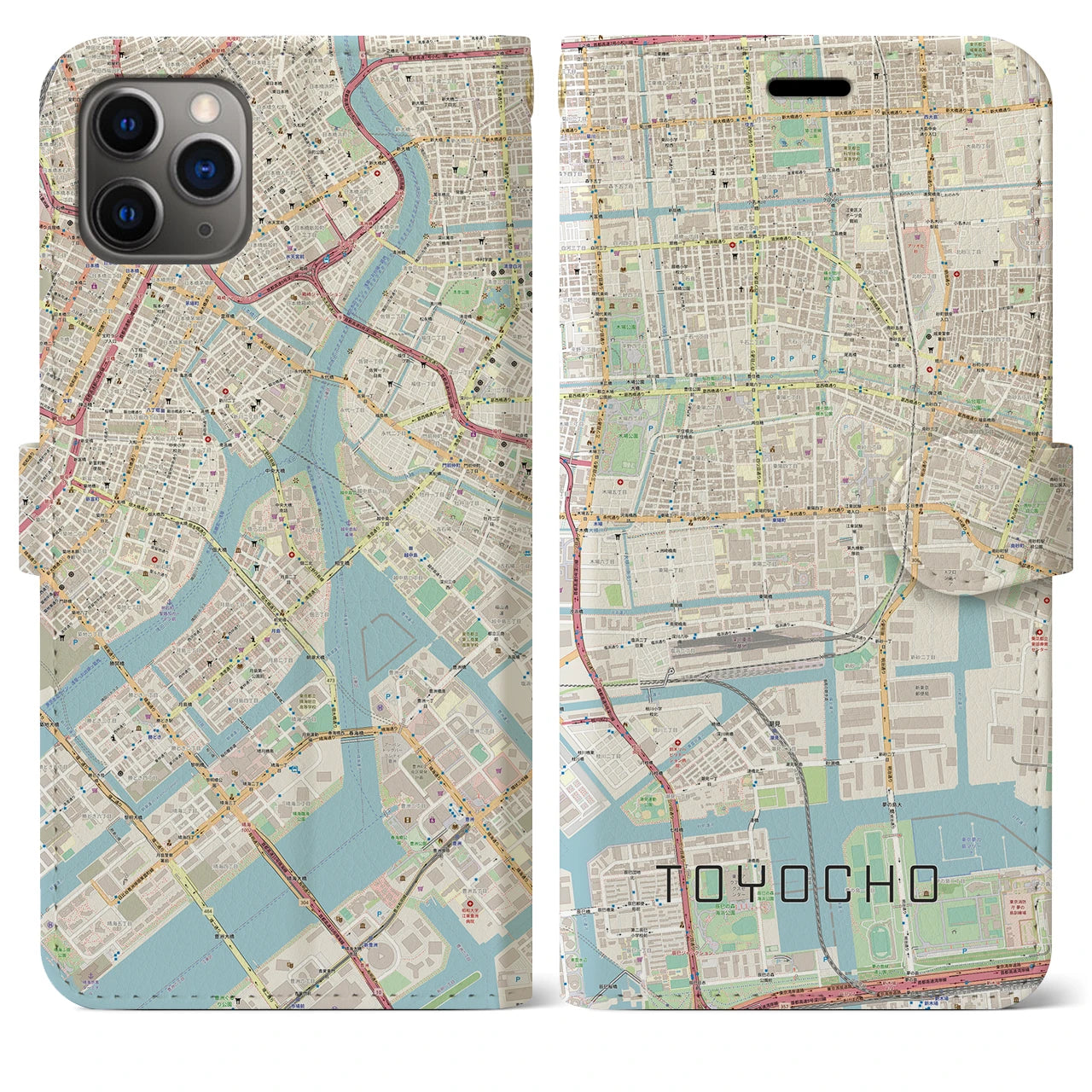 【東陽町】地図柄iPhoneケース（手帳両面タイプ・ナチュラル）iPhone 11 Pro Max 用