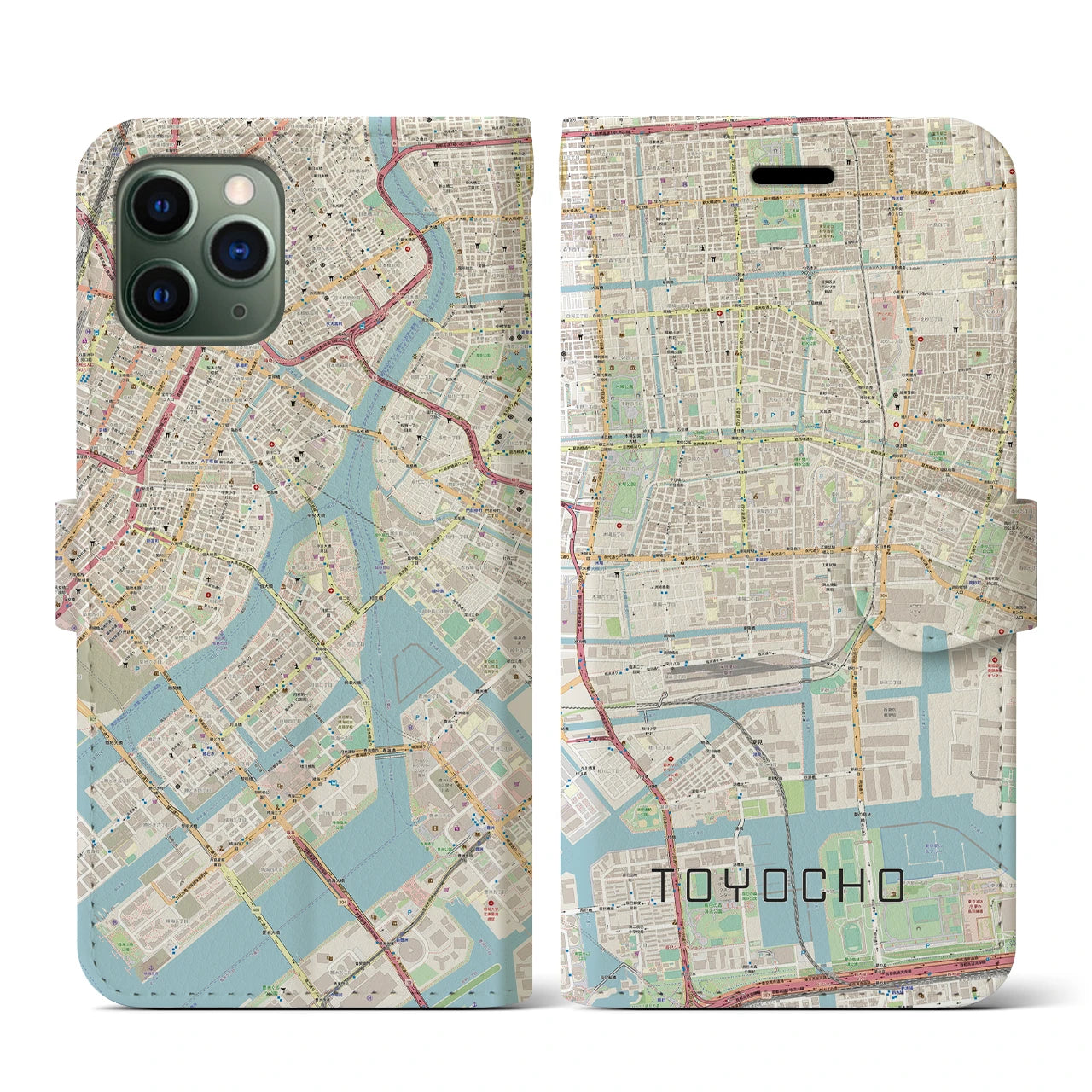 【東陽町】地図柄iPhoneケース（手帳両面タイプ・ナチュラル）iPhone 11 Pro 用