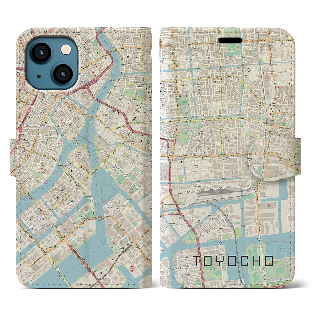 【東陽町】地図柄iPhoneケース（手帳両面タイプ・ナチュラル）iPhone 13 用