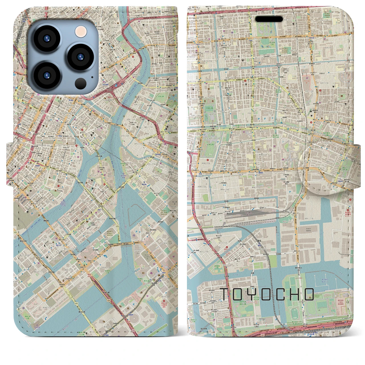 【東陽町】地図柄iPhoneケース（手帳両面タイプ・ナチュラル）iPhone 13 Pro Max 用