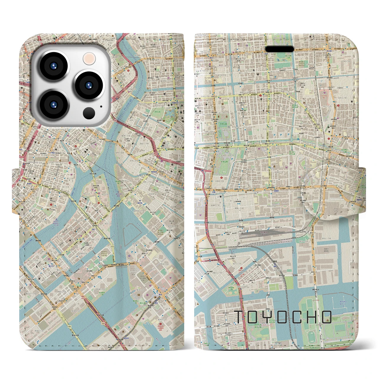 【東陽町】地図柄iPhoneケース（手帳両面タイプ・ナチュラル）iPhone 13 Pro 用