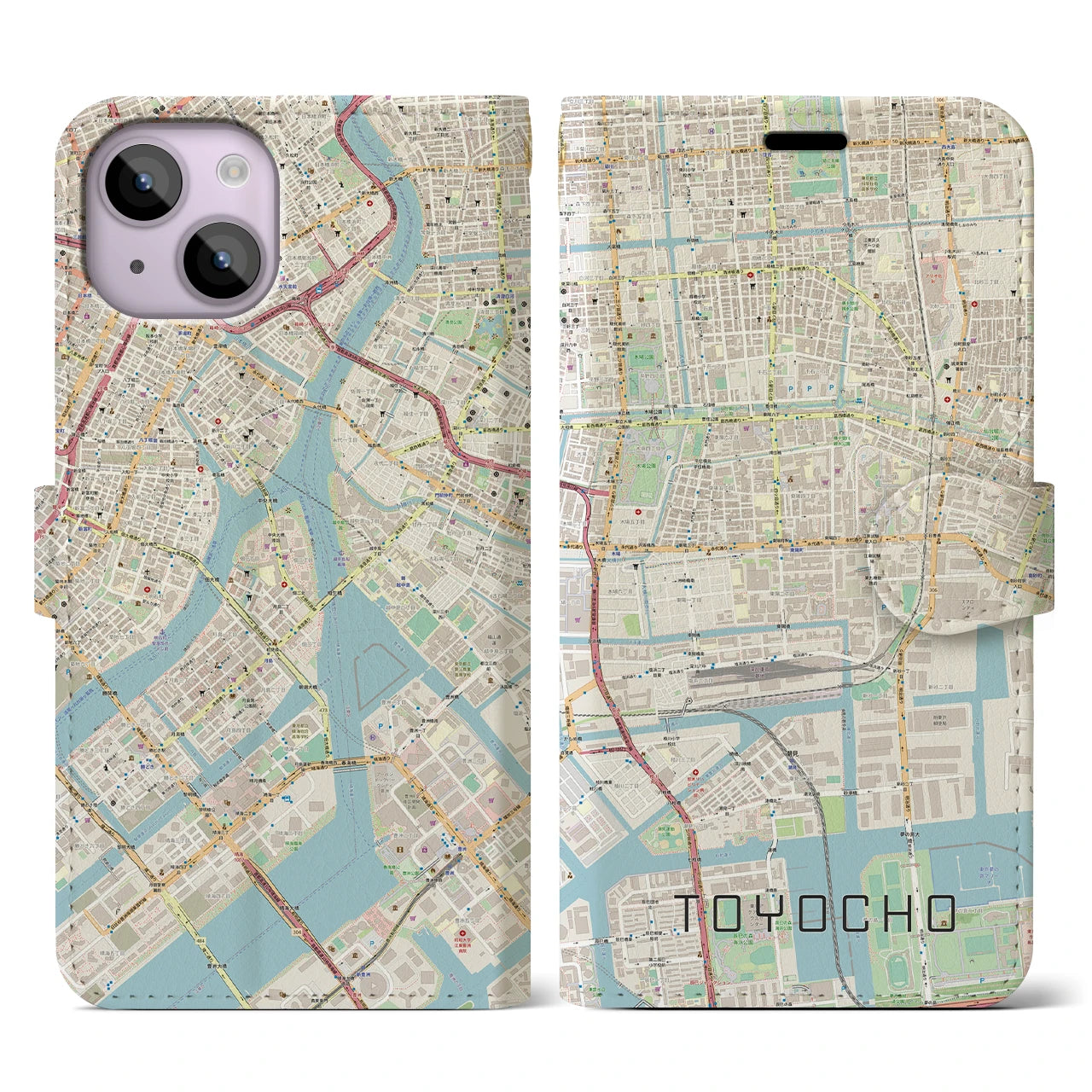 【東陽町】地図柄iPhoneケース（手帳両面タイプ・ナチュラル）iPhone 14 用