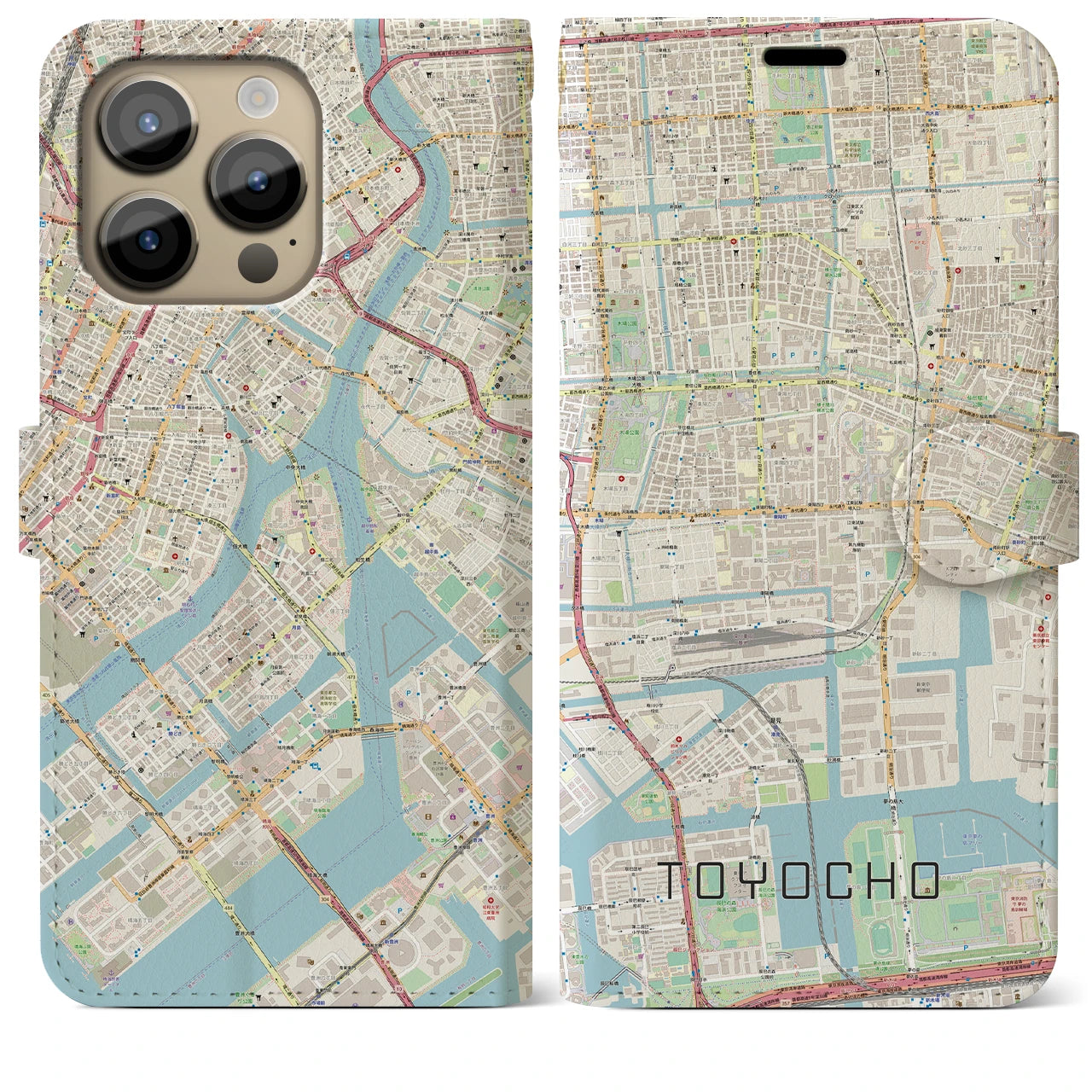 【東陽町】地図柄iPhoneケース（手帳両面タイプ・ナチュラル）iPhone 14 Pro Max 用