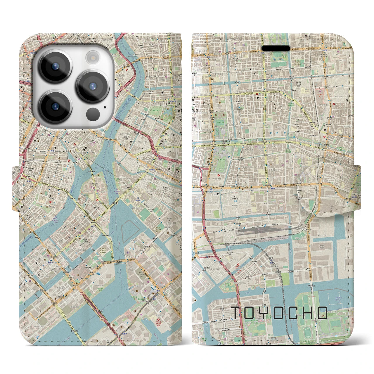 【東陽町】地図柄iPhoneケース（手帳両面タイプ・ナチュラル）iPhone 14 Pro 用