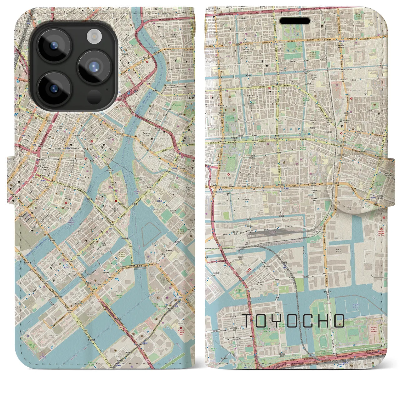 【東陽町】地図柄iPhoneケース（手帳両面タイプ・ナチュラル）iPhone 15 Pro Max 用