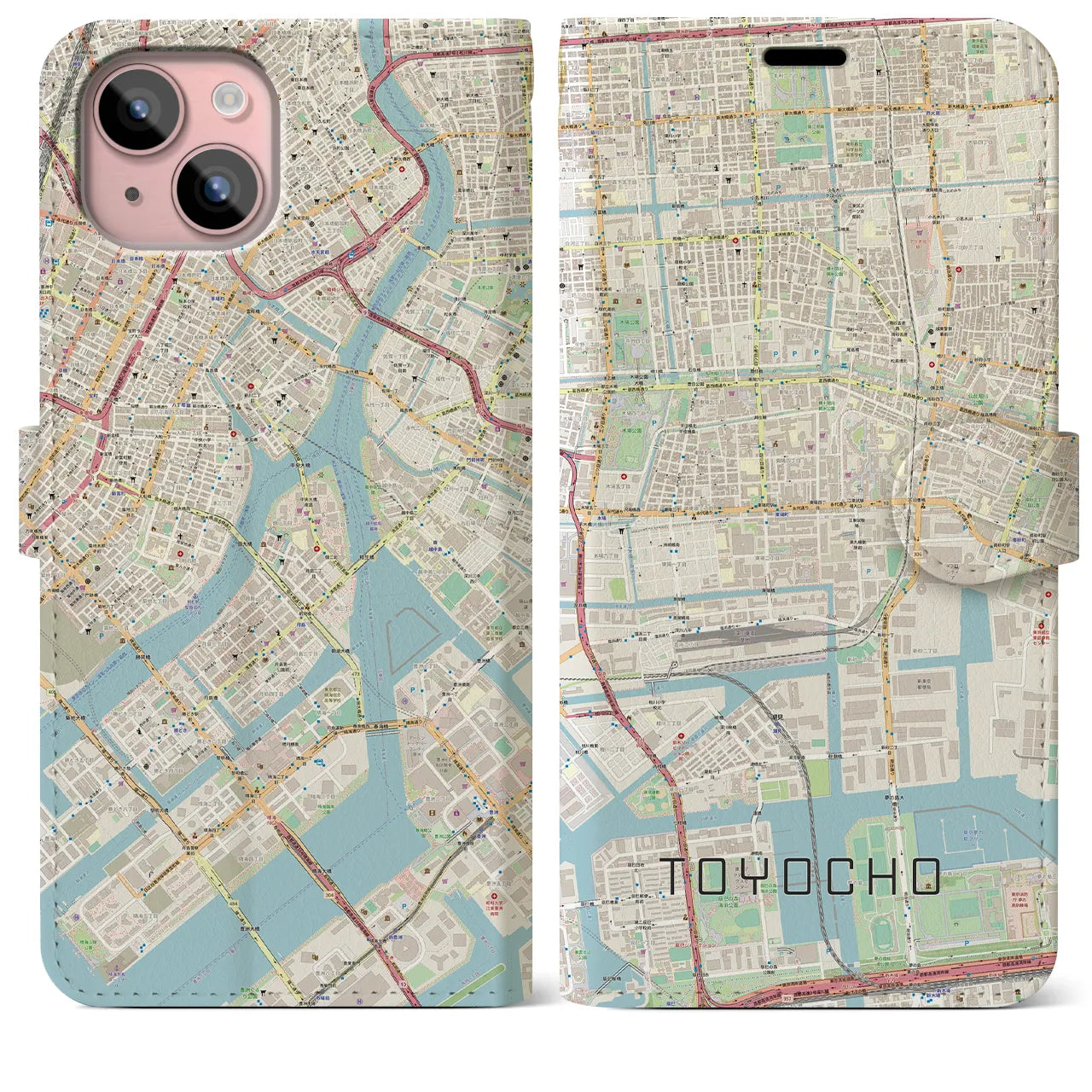 【東陽町】地図柄iPhoneケース（手帳両面タイプ・ナチュラル）iPhone 15 Plus 用