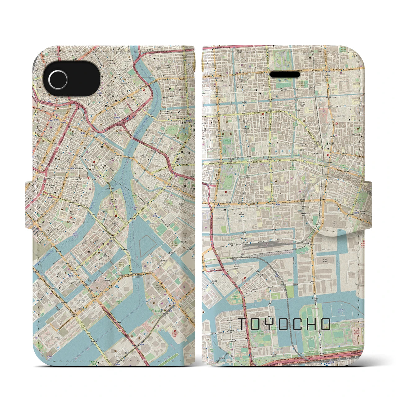 【東陽町】地図柄iPhoneケース（手帳両面タイプ・ナチュラル）iPhone SE（第3 / 第2世代） / 8 / 7 / 6s / 6 用