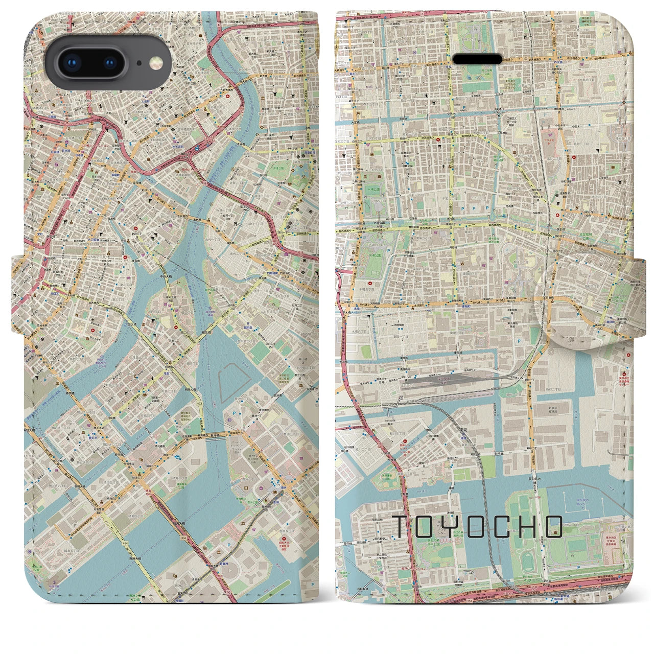 【東陽町】地図柄iPhoneケース（手帳両面タイプ・ナチュラル）iPhone 8Plus /7Plus / 6sPlus / 6Plus 用