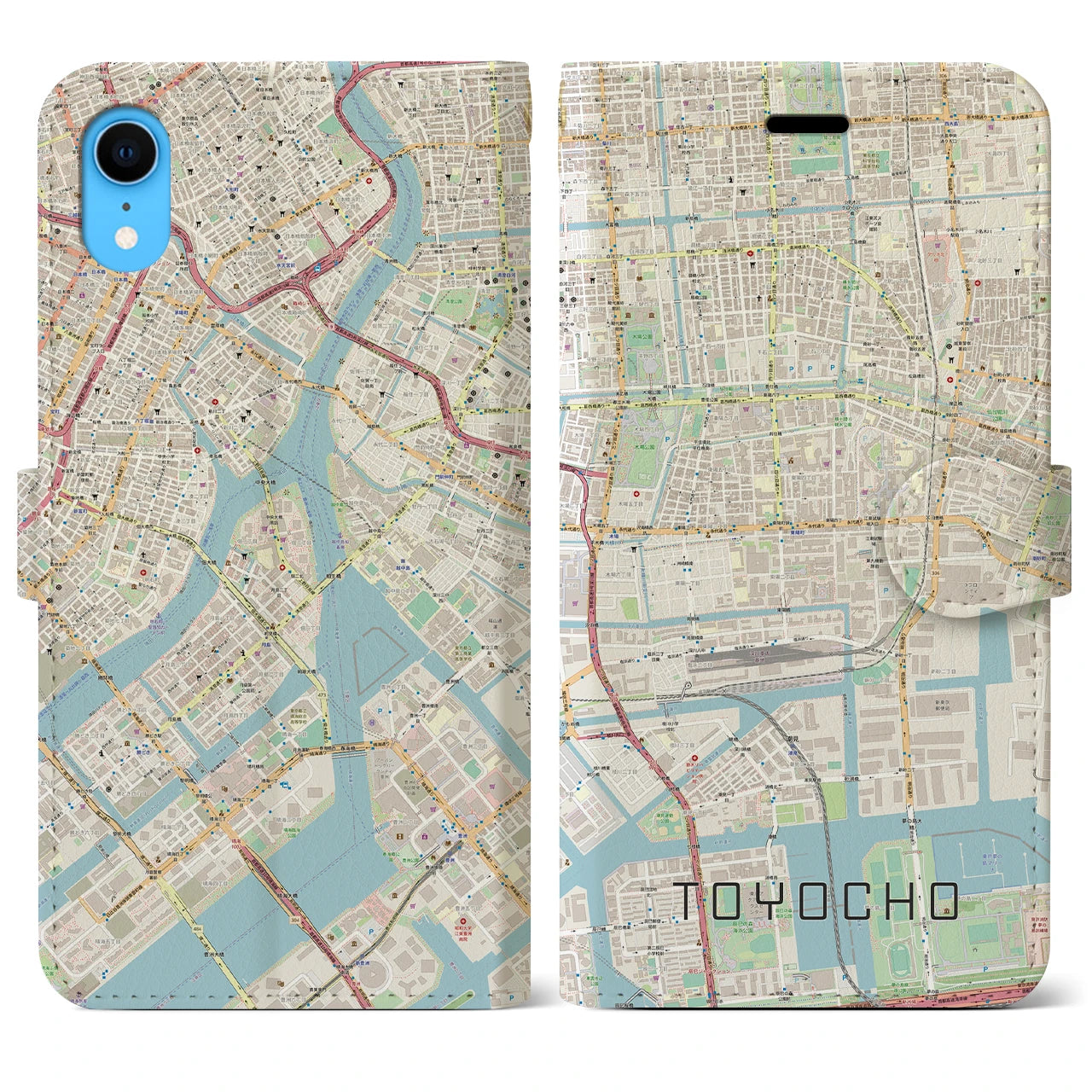 【東陽町】地図柄iPhoneケース（手帳両面タイプ・ナチュラル）iPhone XR 用