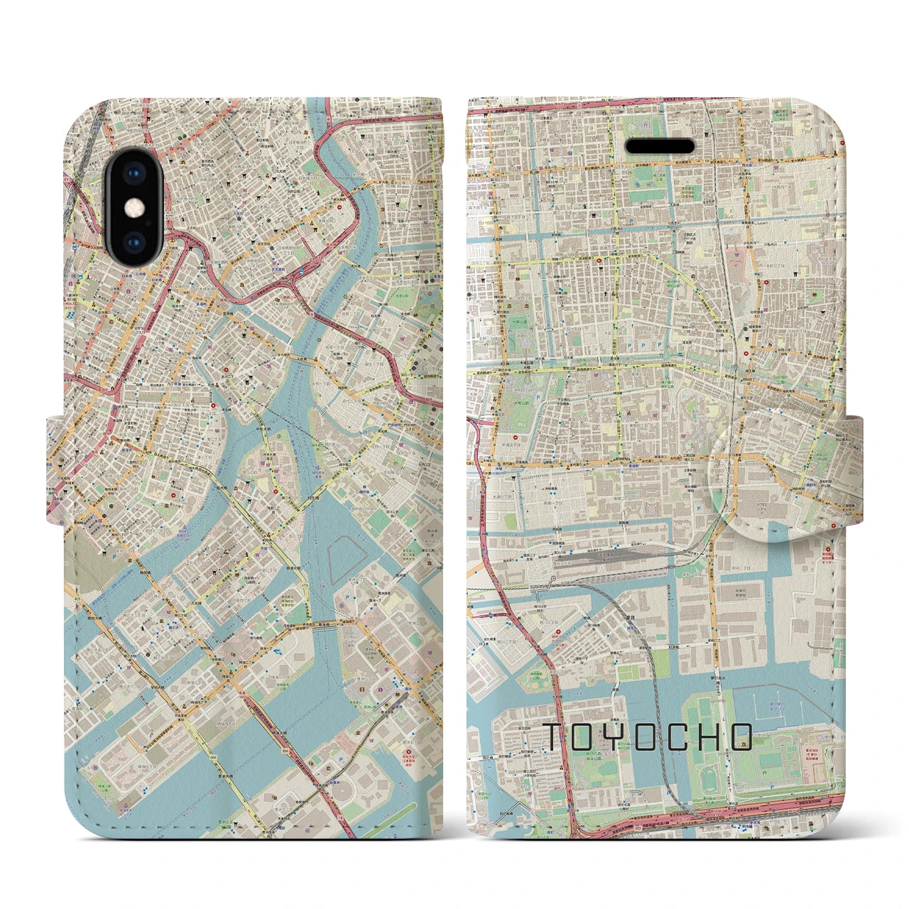 【東陽町】地図柄iPhoneケース（手帳両面タイプ・ナチュラル）iPhone XS / X 用