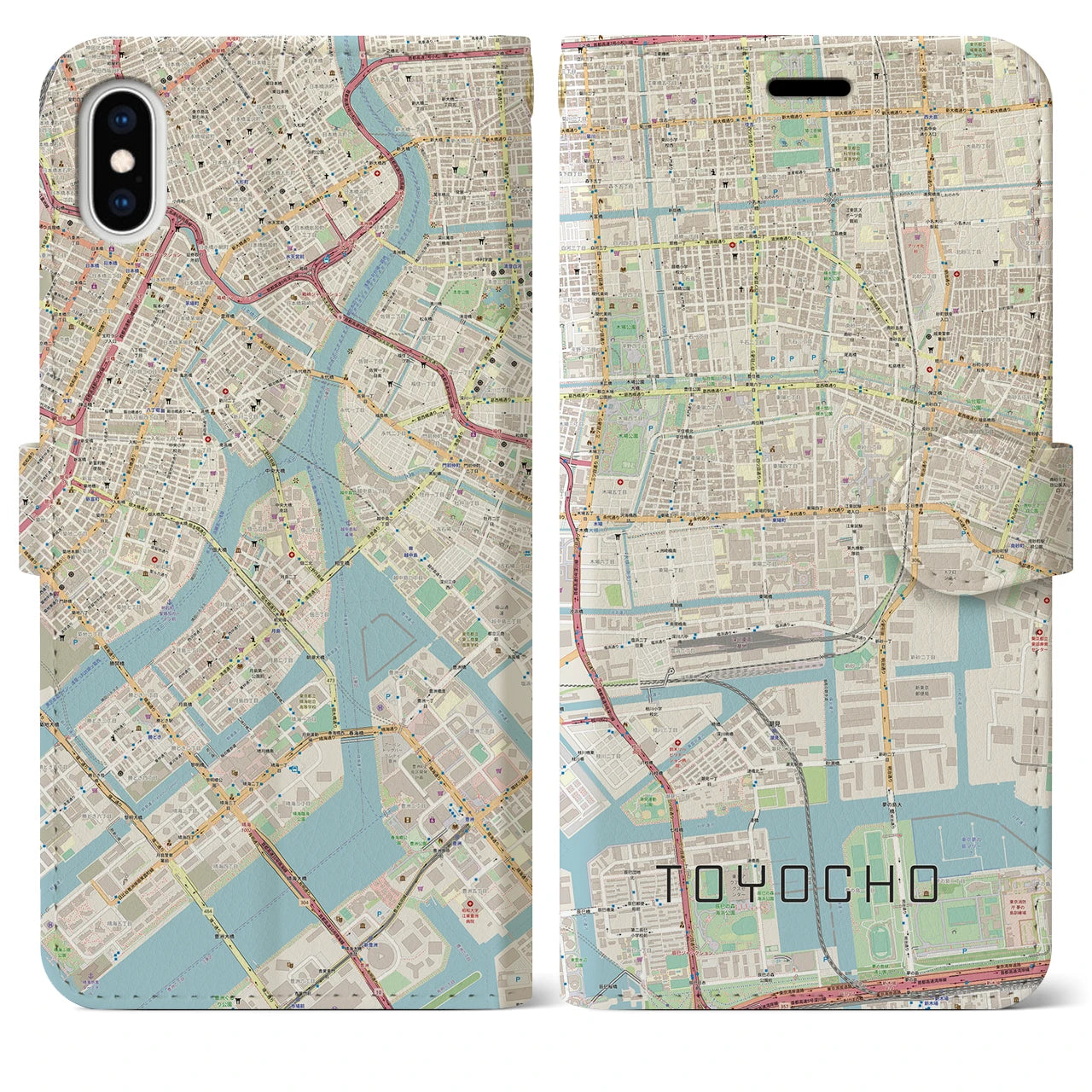 【東陽町】地図柄iPhoneケース（手帳両面タイプ・ナチュラル）iPhone XS Max 用
