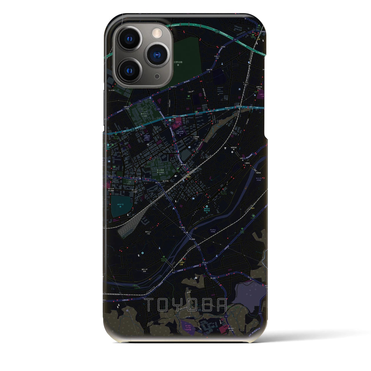 【豊田】地図柄iPhoneケース（バックカバータイプ・ブラック）iPhone 11 Pro Max 用