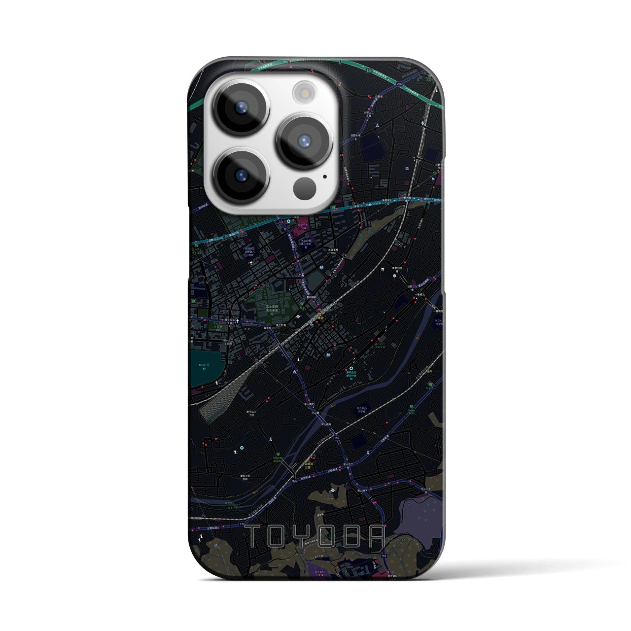 【豊田】地図柄iPhoneケース（バックカバータイプ・ブラック）iPhone 14 Pro 用