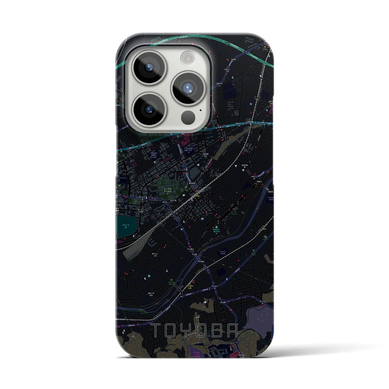 【豊田】地図柄iPhoneケース（バックカバータイプ・ブラック）iPhone 15 Pro 用