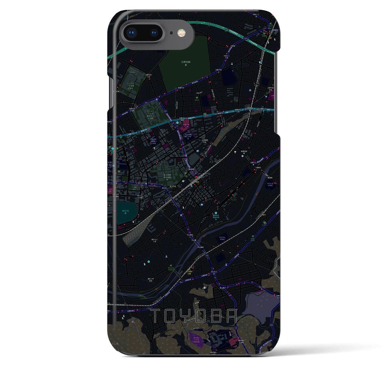 【豊田】地図柄iPhoneケース（バックカバータイプ・ブラック）iPhone 8Plus /7Plus / 6sPlus / 6Plus 用