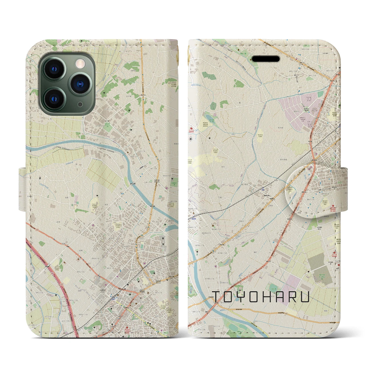 【豊春】地図柄iPhoneケース（手帳両面タイプ・ナチュラル）iPhone 11 Pro 用