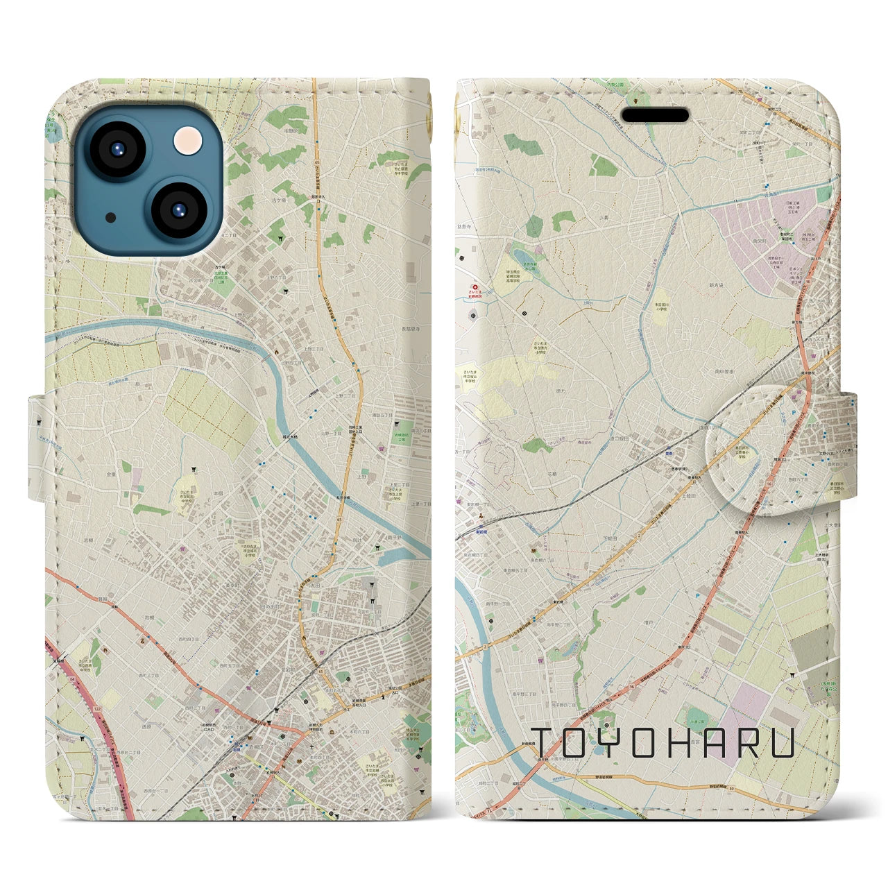 【豊春】地図柄iPhoneケース（手帳両面タイプ・ナチュラル）iPhone 13 用