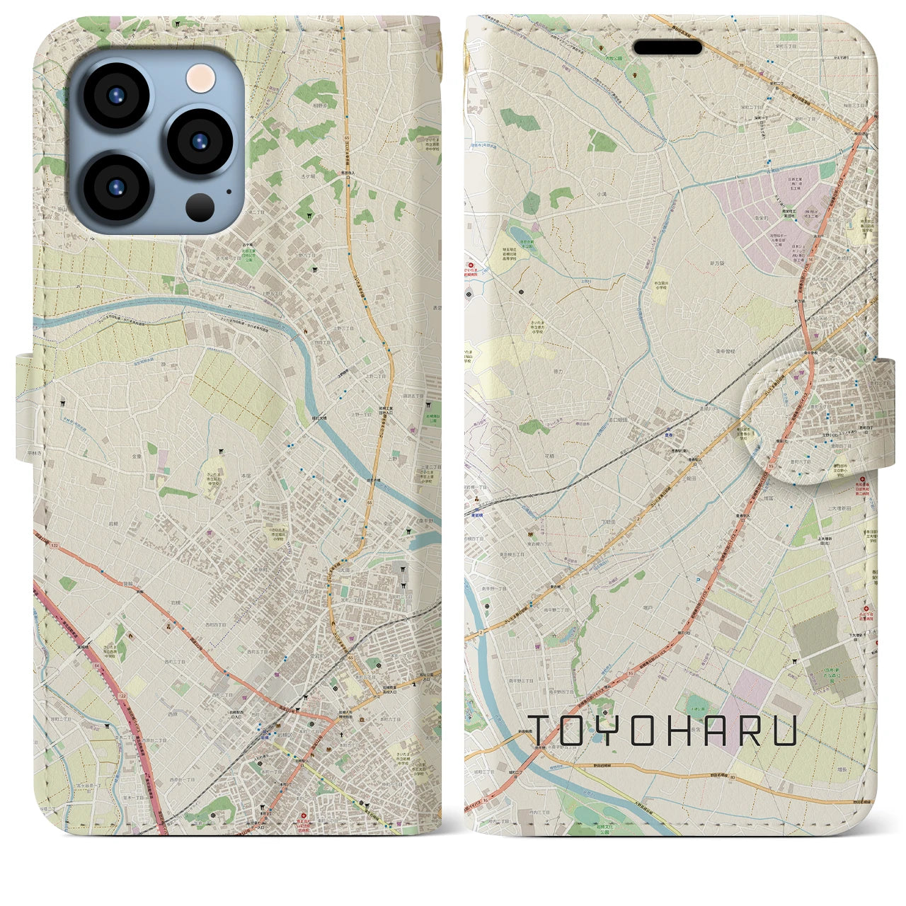 【豊春】地図柄iPhoneケース（手帳両面タイプ・ナチュラル）iPhone 13 Pro Max 用