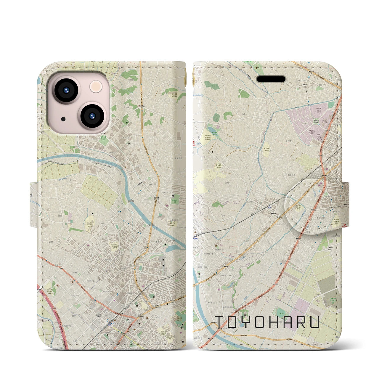 【豊春】地図柄iPhoneケース（手帳両面タイプ・ナチュラル）iPhone 13 mini 用