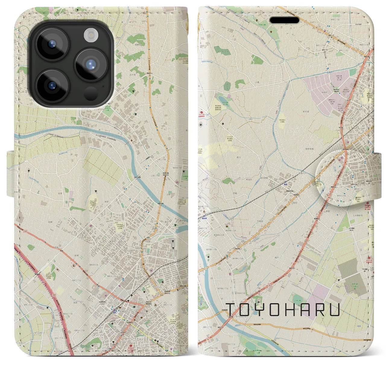 【豊春】地図柄iPhoneケース（手帳両面タイプ・ナチュラル）iPhone 15 Pro Max 用