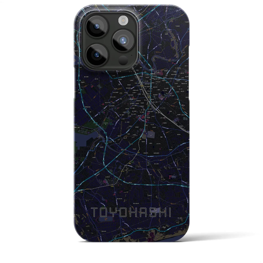 【豊橋】地図柄iPhoneケース（バックカバータイプ・ブラック）iPhone 15 Pro Max 用