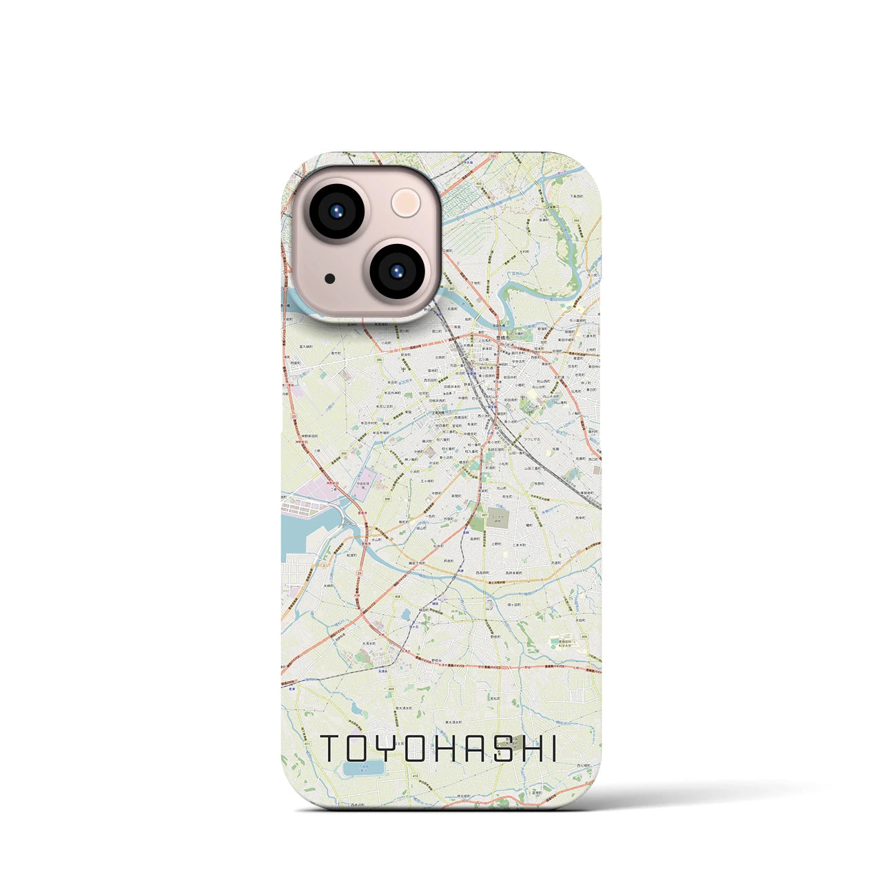 【豊橋】地図柄iPhoneケース（バックカバータイプ・ナチュラル）iPhone 13 mini 用