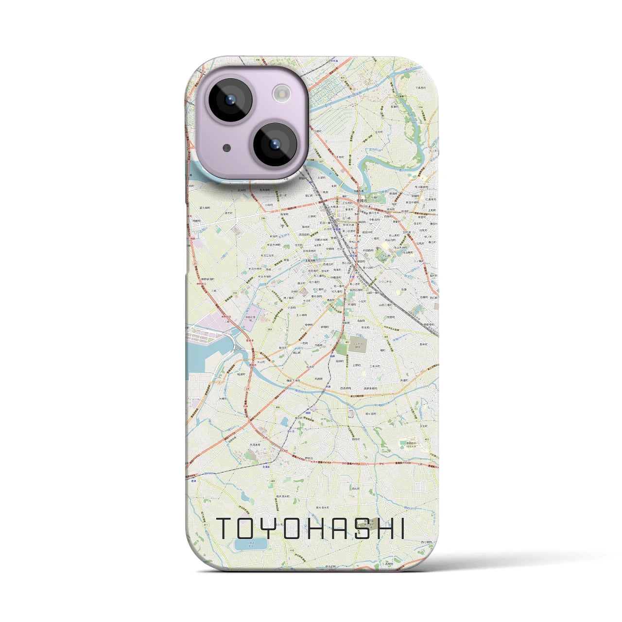 【豊橋】地図柄iPhoneケース（バックカバータイプ・ナチュラル）iPhone 14 用