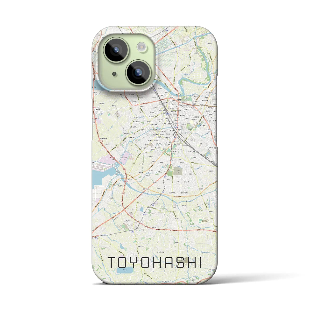 【豊橋】地図柄iPhoneケース（バックカバータイプ・ナチュラル）iPhone 15 用