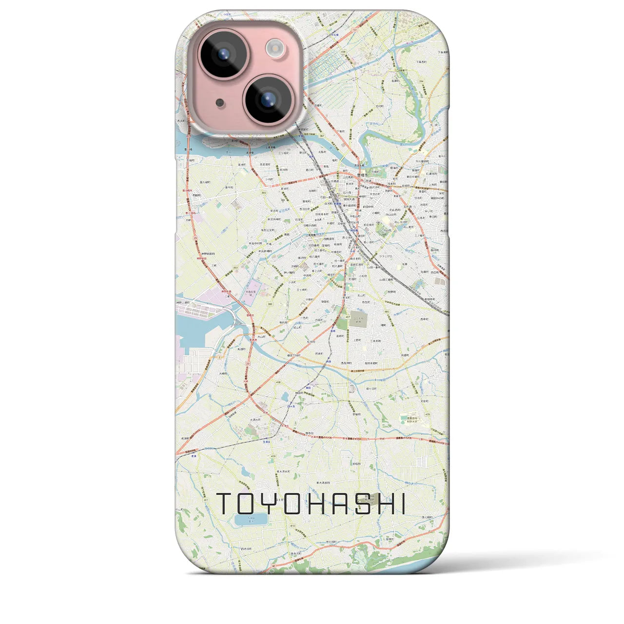 【豊橋】地図柄iPhoneケース（バックカバータイプ・ナチュラル）iPhone 15 Plus 用