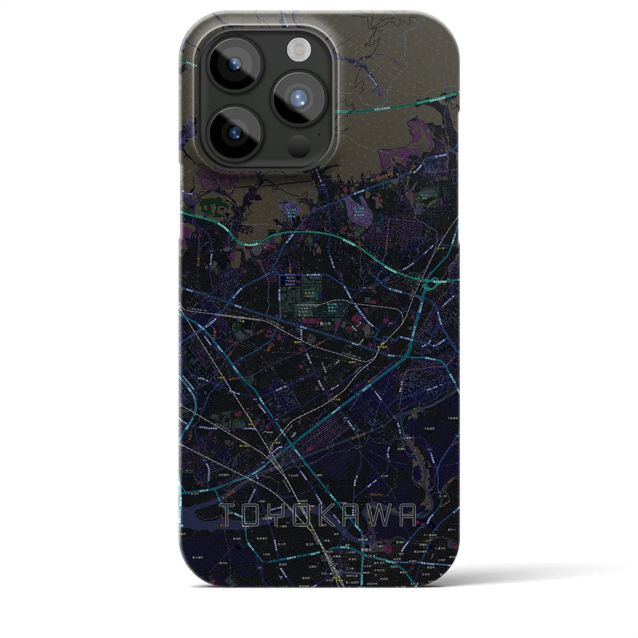 【豊川】地図柄iPhoneケース（バックカバータイプ・ブラック）iPhone 15 Pro Max 用
