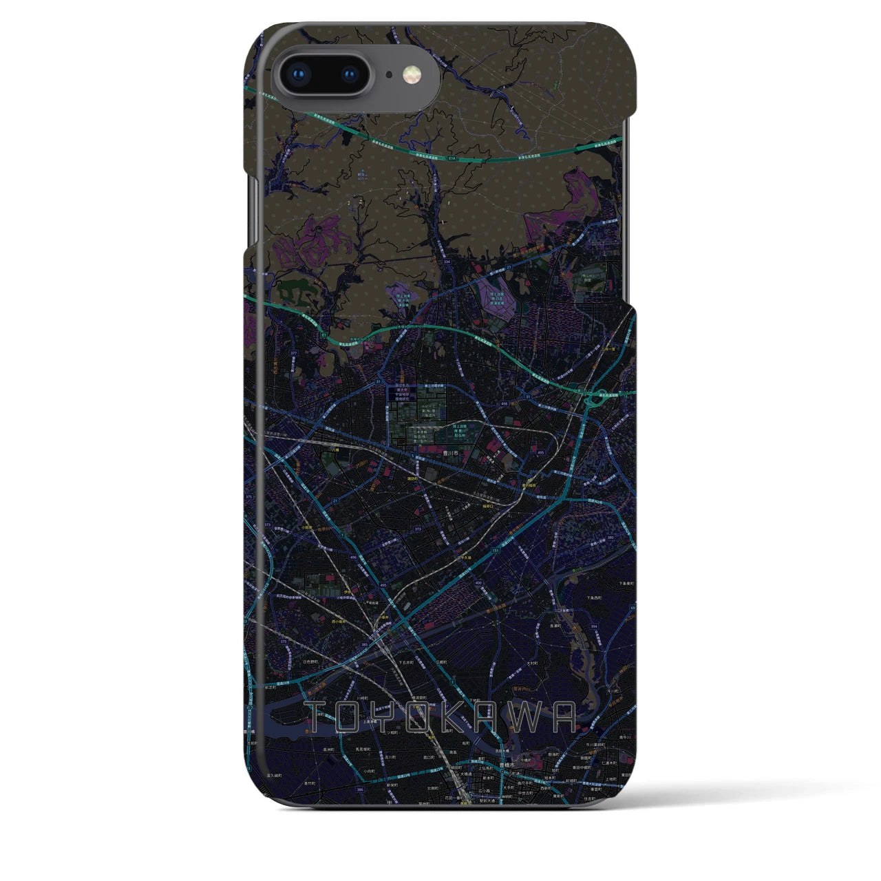 【豊川】地図柄iPhoneケース（バックカバータイプ・ブラック）iPhone 8Plus /7Plus / 6sPlus / 6Plus 用