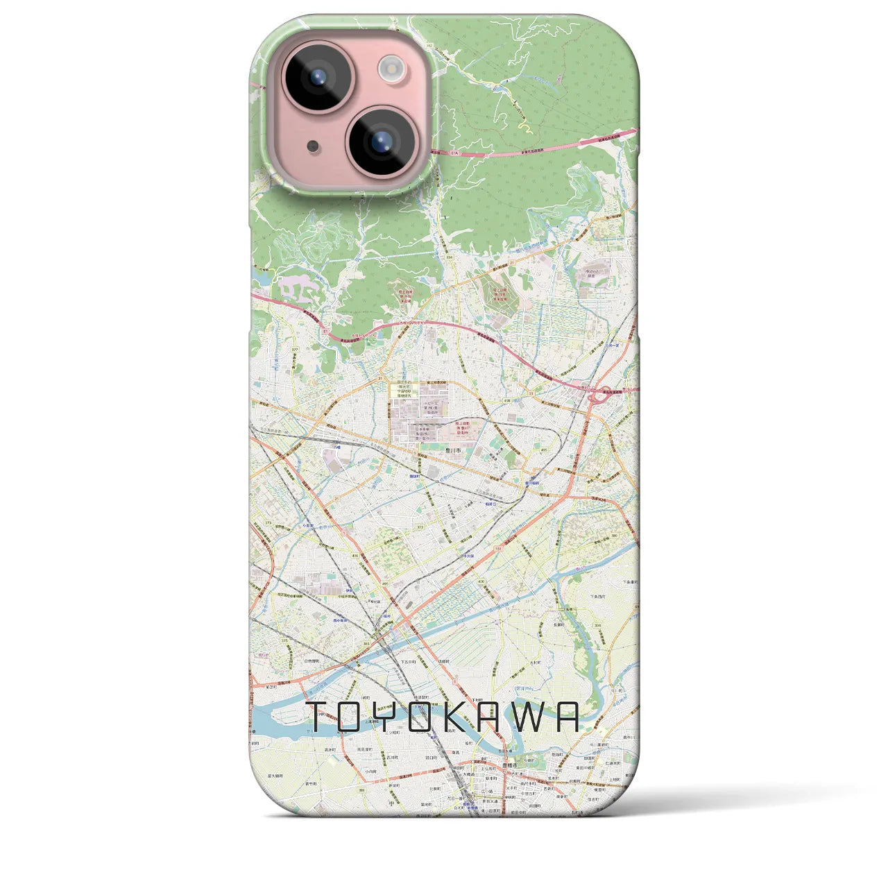 【豊川】地図柄iPhoneケース（バックカバータイプ・ナチュラル）iPhone 15 Plus 用