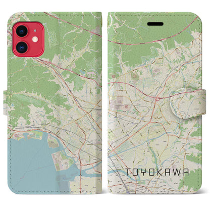 【豊川（愛知県）】地図柄iPhoneケース（手帳タイプ）ナチュラル・iPhone 11 用